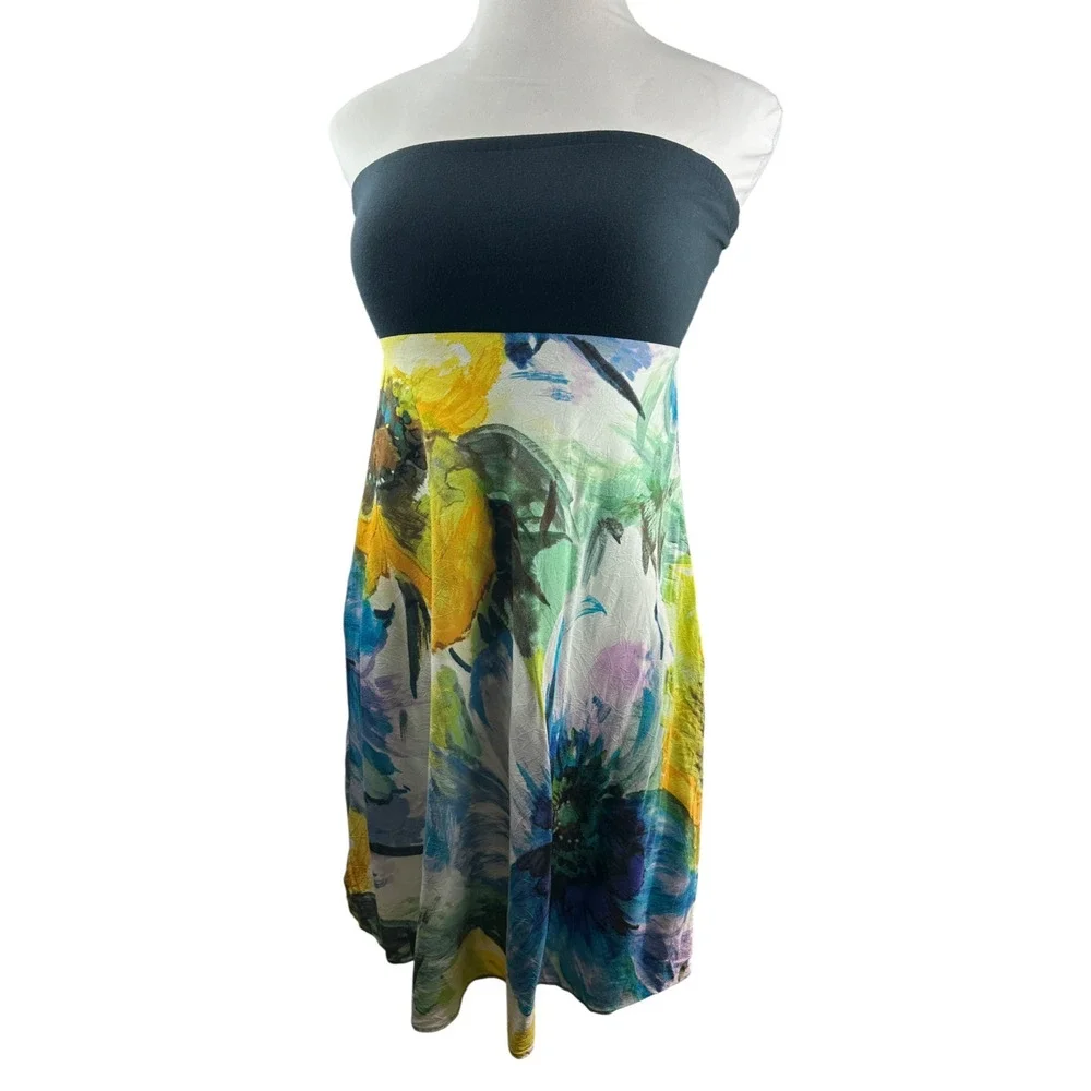 Jams World Strapless Tube Mini Dress Watercolor Size Large Art to Wear Beachy - Picture 6 of 14